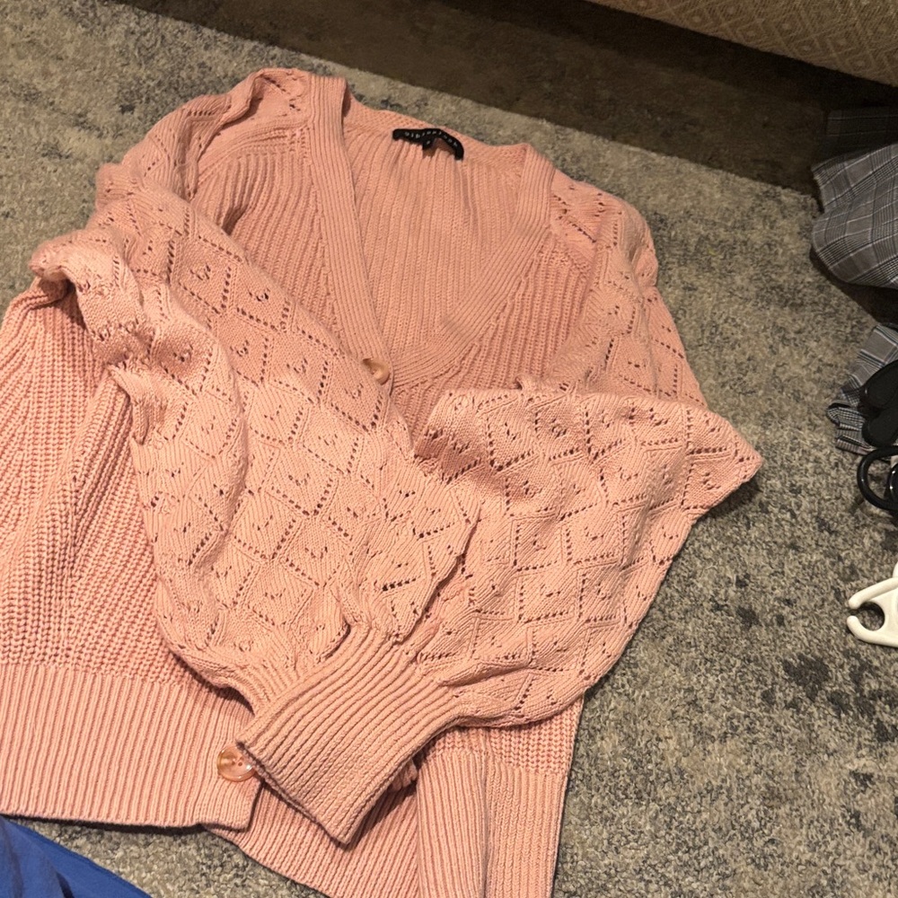 Gibson Pink Diamond Knit Cardigan